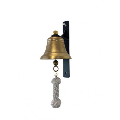 SET: Tiroler Glocke bronzegold Ø 12 cm mit Ringklöppel, Läuteseil (weiß) und Wandgehänge