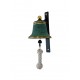 SET: Tiroler Glocke grün patiniert geölt Ø 14 cm mit Ringklöppel, Läuteseil (weiß) und Wandgehänge