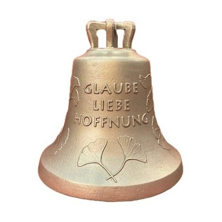 Glocke Ginkoblätter "GLAUBE LIEBE HOFFNUNG" - 22,2 cm Ø - Ton ais/3