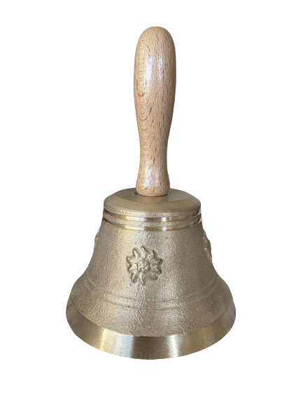 Tiroler Glocke Ø 12 cm mit Edelweiß und Holzstiel